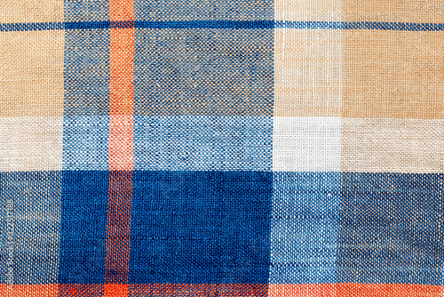 Checkered colored linen. Abstract background. Close-up