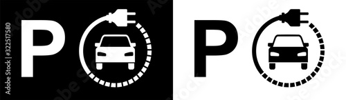 Vector illustration, P-sign wit symbol for charging electric car