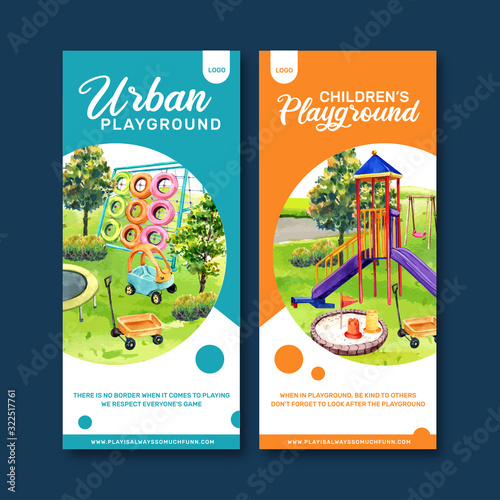 Playground flyer design with watercolor illustration.