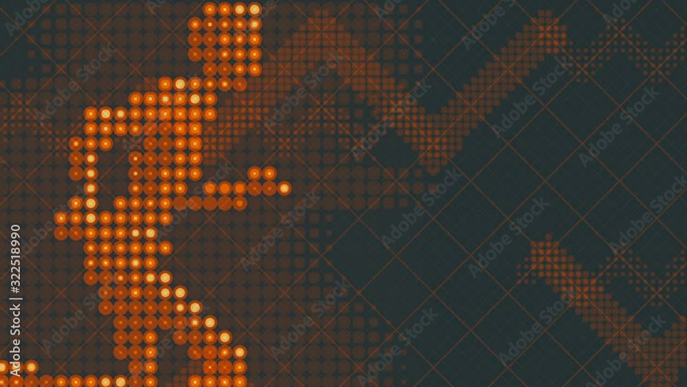 Running man side view. Flat pattern of colored dots. 3d render loop animation HD