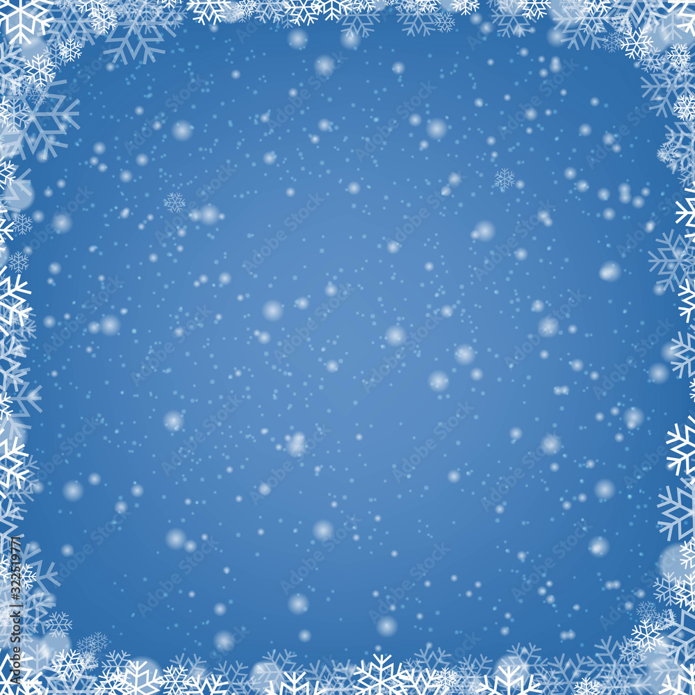 Winter Border With Snow And Blue Background