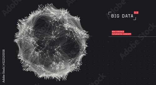 Creative big data visualization. Cluster analysis background. Information spreading concept. Communication network with nodes of users. Social graph connections.