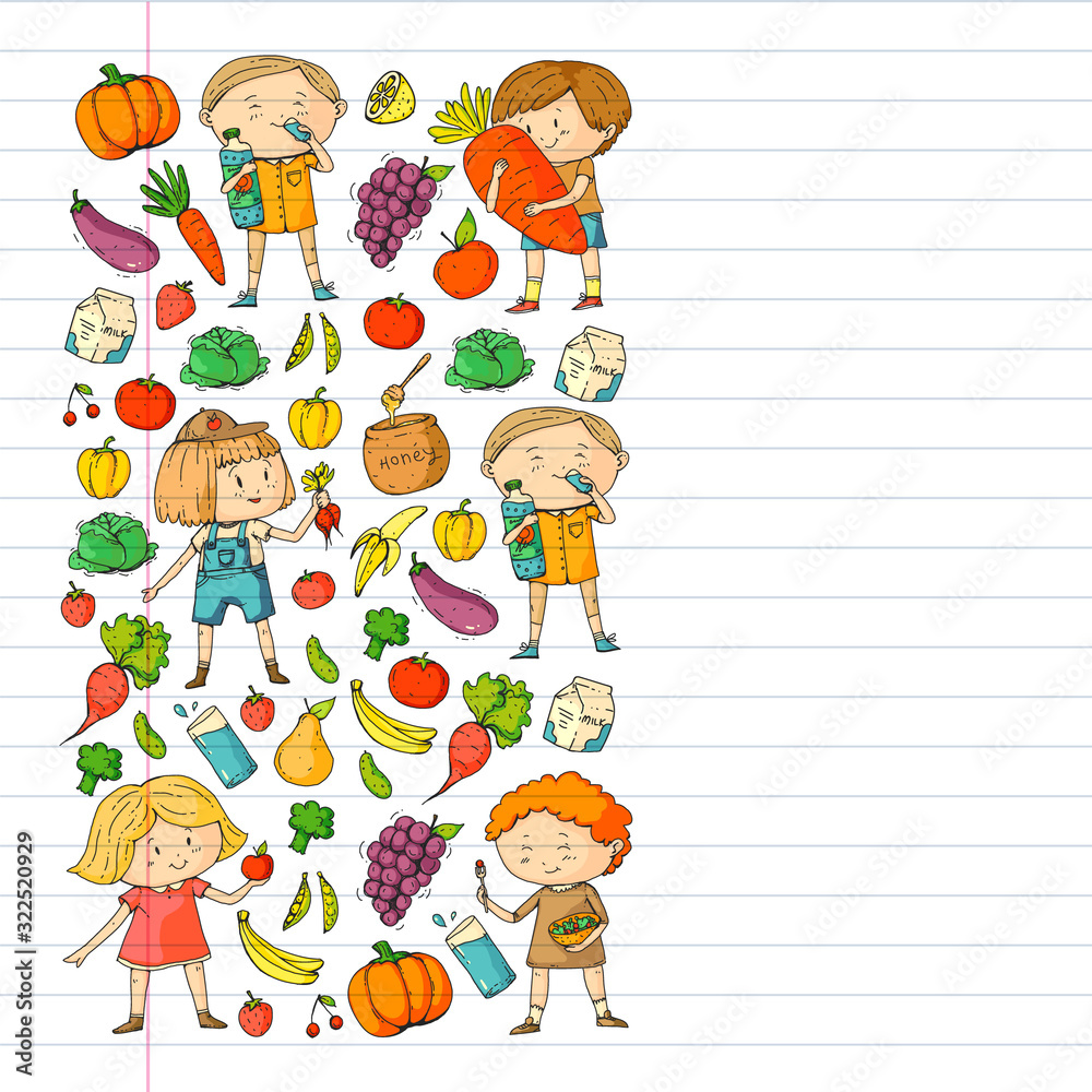 Naklejka premium Children eating healthy food. Sport, fitness.