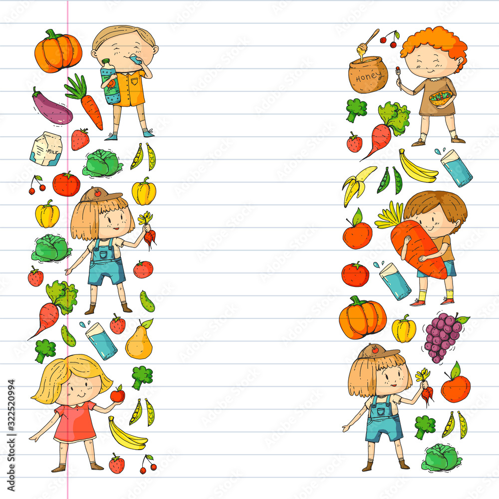 Naklejka premium Children eating healthy food. Sport, fitness.