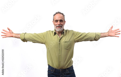 vital man with arms outstretched on white