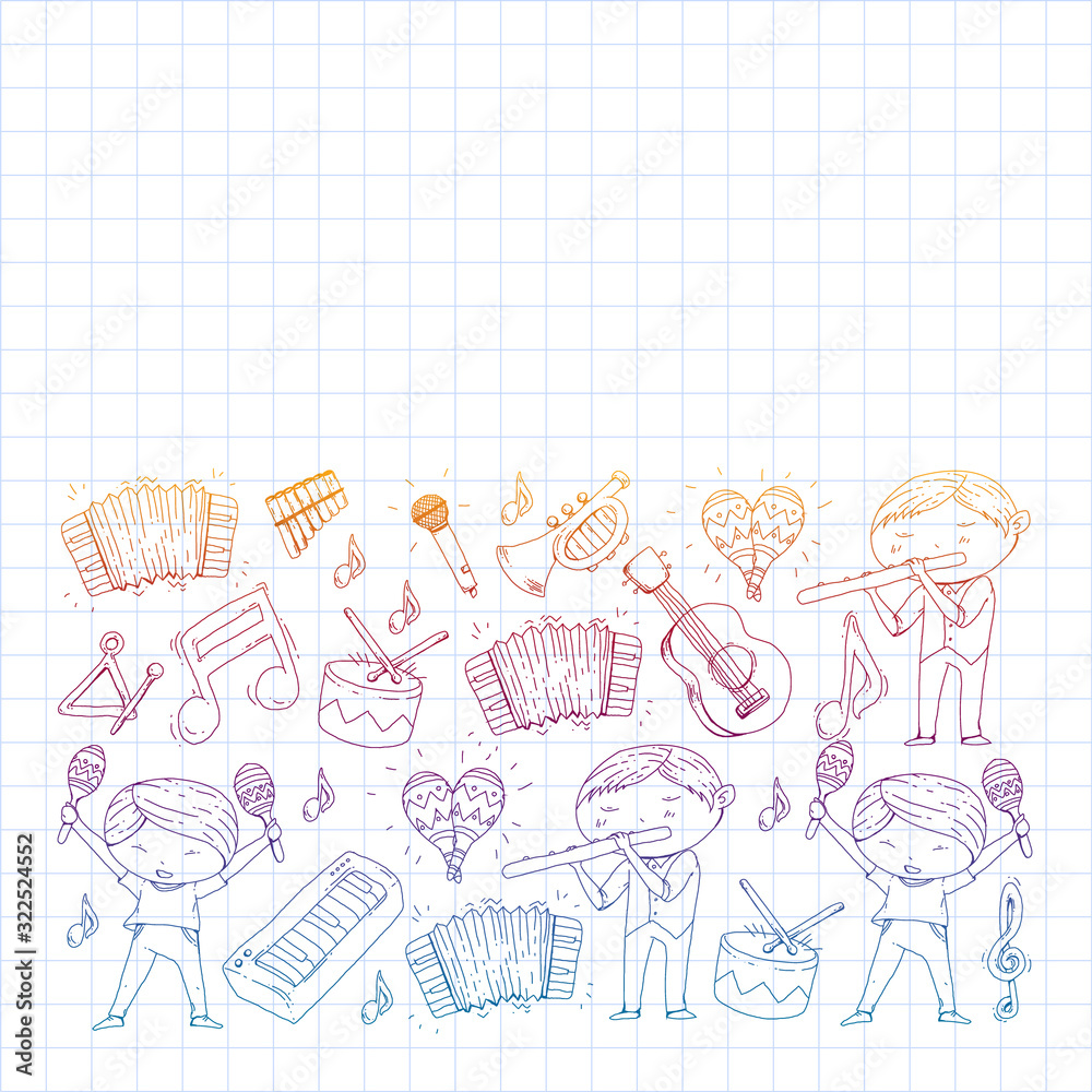 Fototapeta premium Music background for patterns. Vector illustration with musical instruments.