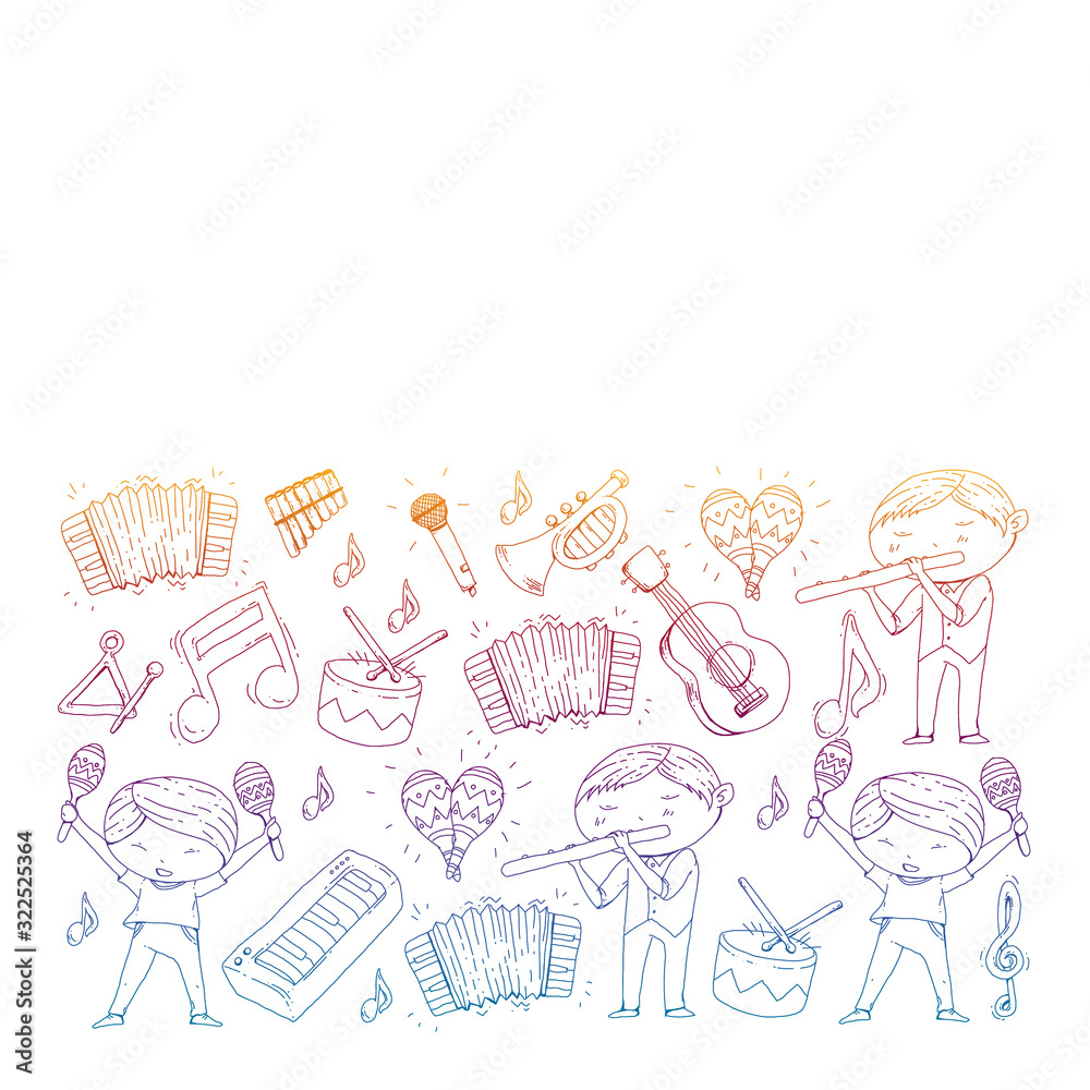 Music background for patterns. Vector illustration with musical instruments. Music background for patterns. Vector illustration with musical instruments.