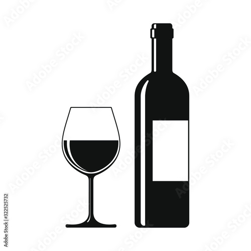 Wine bottle and glass graphic icon. Wine sign isolated on white background. Vector illustration