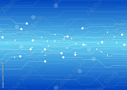 Bright blue shiny circuit board chip abstract design. Technology vector background