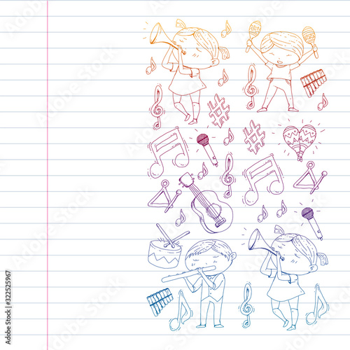 Music background for patterns. Vector illustration with musical instruments.