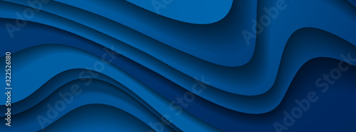 Dark blue paper waves abstract banner design. Elegant wavy vector background © saicle