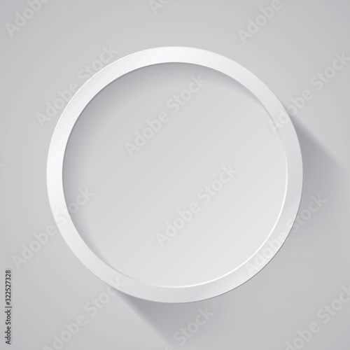 Realistic empty round white frame on gray background, border for your creative project, mock-up sample, vector design object