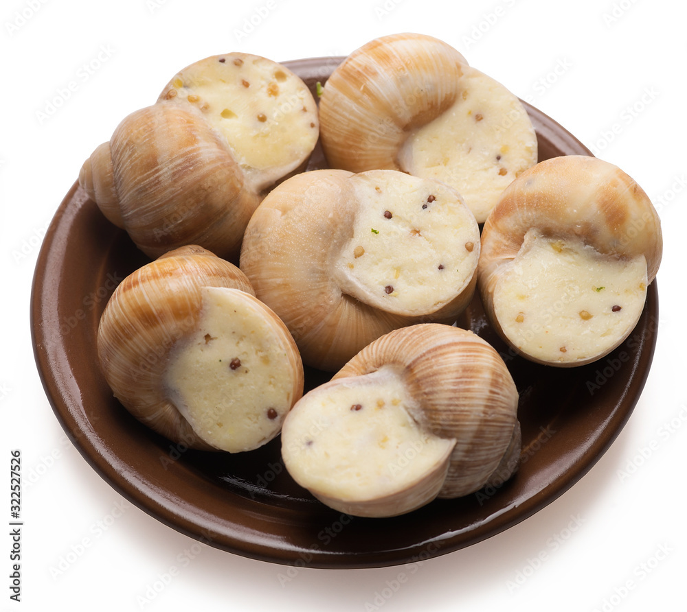 still life of stuffed snail sauce, on a white background still life of stuffed snail sauce, on a white background