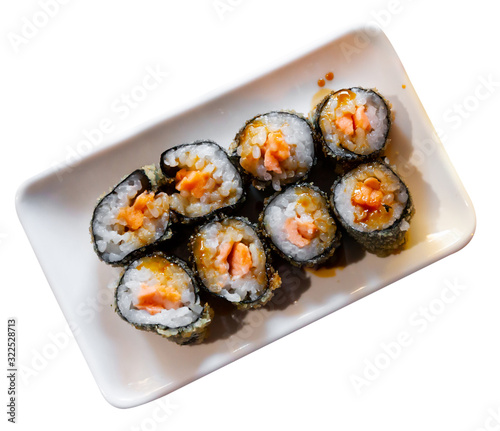 Sushi roll maki with salmon. Japanese cuisine