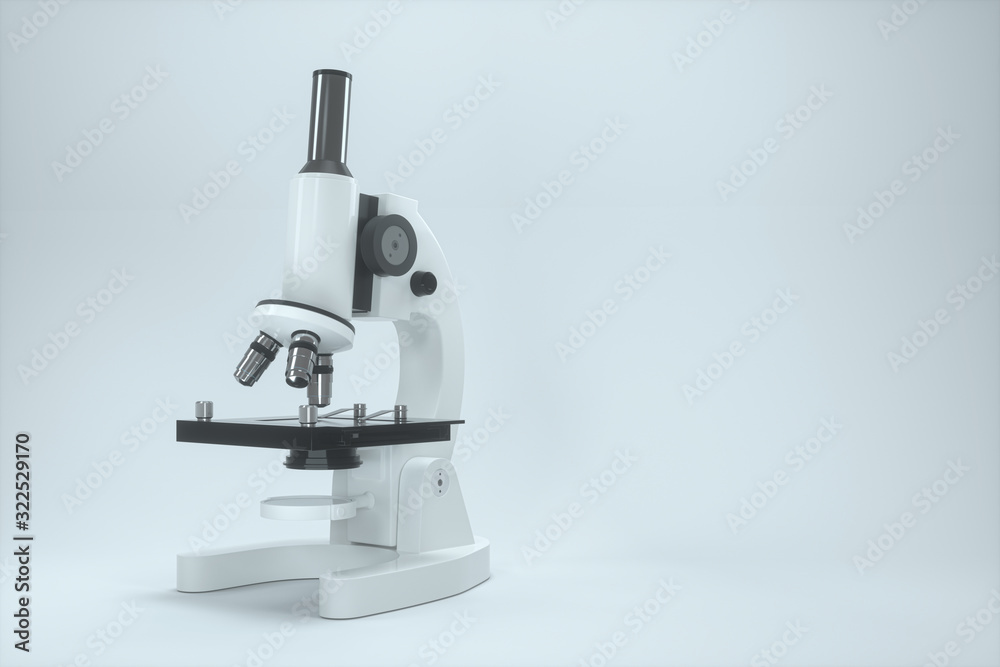 Microscope with white background,abstract conception,3d rendering. Microscope with white background,abstract conception,3d rendering.