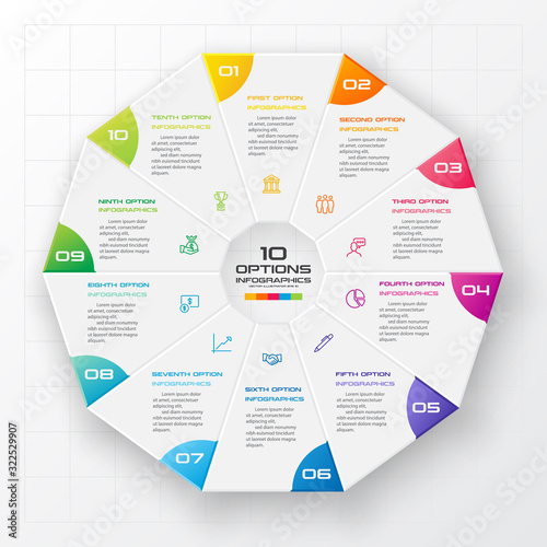 Decagon for infographics,Diagram with 10 options,Vector template for presentation.