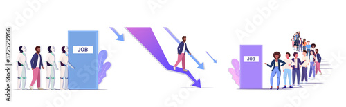 businesspeople frustrated about downward chart job employment financial crisis robotic domination concepts collection horizontal full length vector illustration