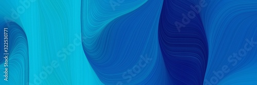 surreal horizontal banner with strong blue, dark turquoise and midnight blue colors. dynamic curved lines with fluid flowing waves and curves © Eigens