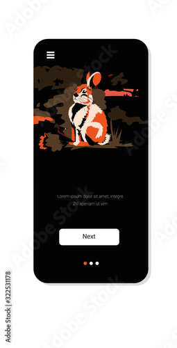rabbit running from forest fires in australia animals dying in wildfire bushfire natural disaster concept intense orange flames smartphone screen mobile app vertical copy space vector illustration