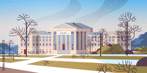 destroyed bank building facade financial crisis bankrupt investment risk currency decline budget collapse failure concept horizontal vector illustration