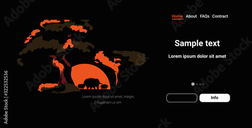 echidna silhouettes near tree animals dying in bushfire forest fires in australia wildfire natural disaster concept intense orange flames horizontal copy space vector illustration