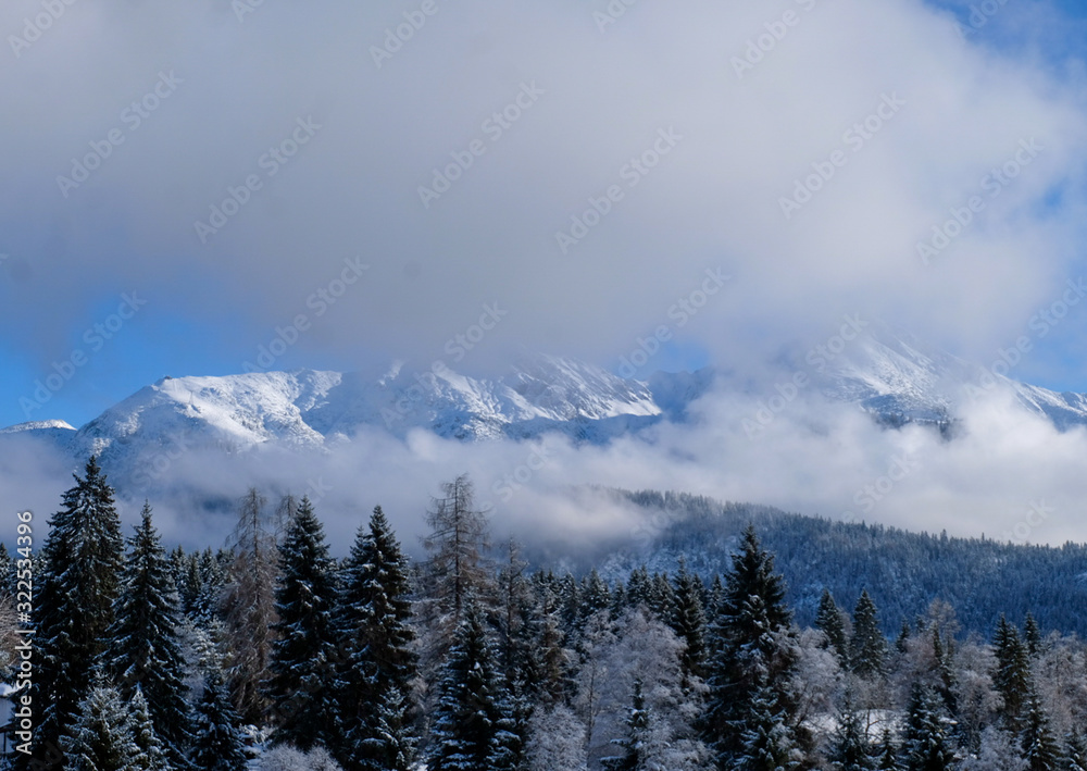 Foggy morning mountain view in Tyrol
