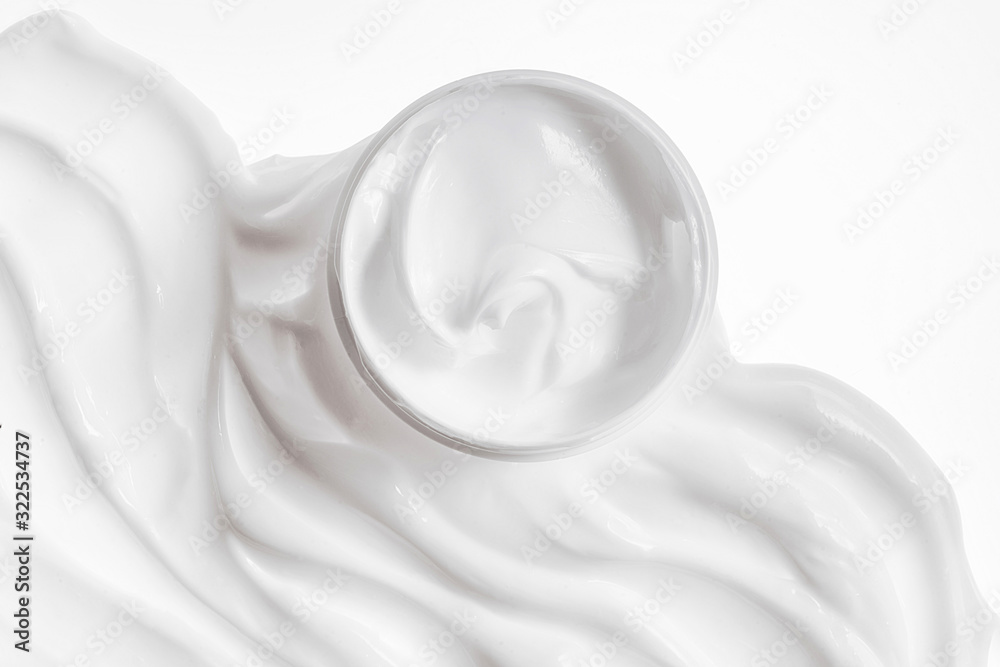 The jar packaging for hygienic cream and texture cream foam, white background cosmetic