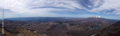 Awesome Panorama view of the National Tongariro Park, stony moon landscape with a big vulcano close to Taupo