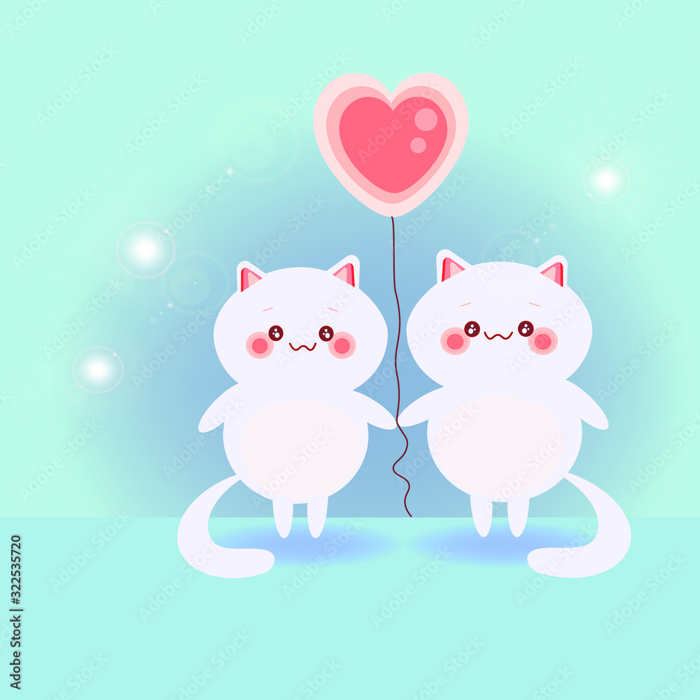 couple of lovely valentines day cats with pink heart