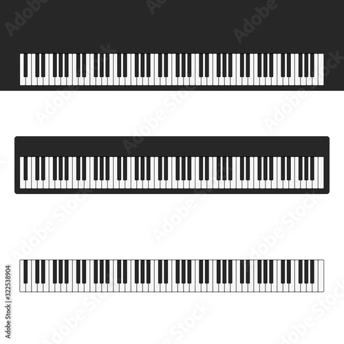 Piano, organ or synthesizer key isolated on white background. Top view of realistic shaded monochrome piano keyboard. Melody or Musical Instrument concert. illustration EPS 10.