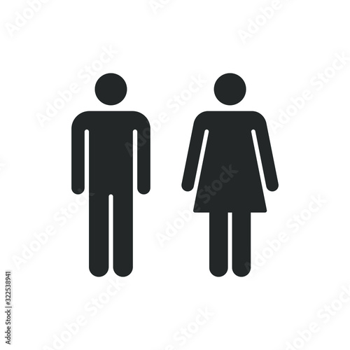 Man and woman avatar icon set. Male and female gender profile symbol. Men and women wc logo. Toilet and bathroom sign. Black silhouette isolated on white background. Vector illustration image.