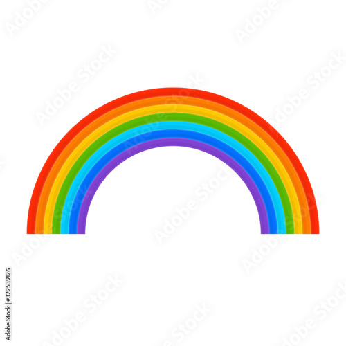 Rainbow decorative icon isolated on white background. Simple rainbow arc shape, half circle, bright colors, colorful striped pattern. Vector illustration in flat style. EPS 10.