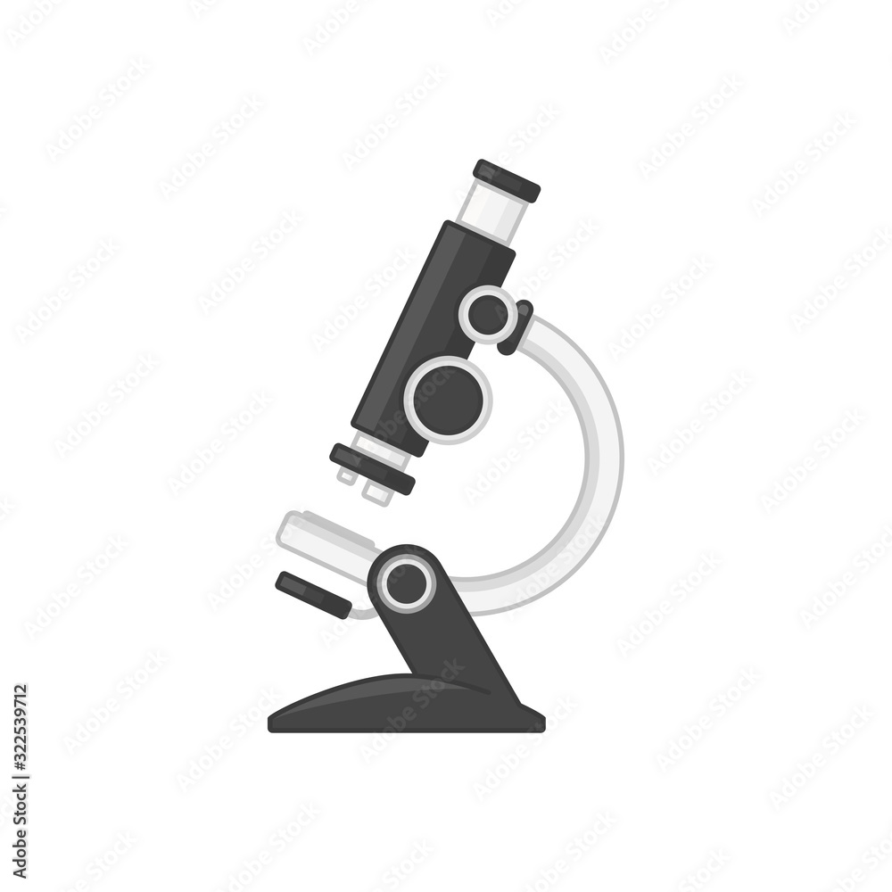 Microscope icon in flat style. Study science laboratory concept. Medical, laboratory, school microscope isolated on white background. Equipment for research and experiment. Vector illustration EPS 10. Microscope icon in flat style. Study science laboratory concept. Medical, laboratory, school microscope isolated on white background. Equipment for research and experiment. Vector illustration EPS 10.