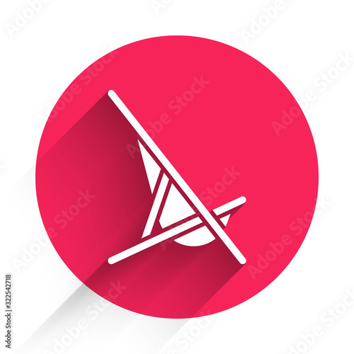 White Sunbed icon isolated with long shadow. Red circle button. Vector Illustration
