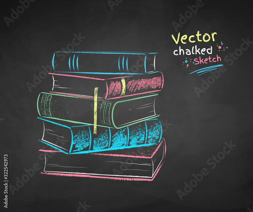 Chalk drawn illustration of pile of books