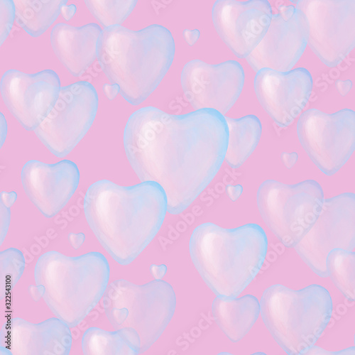 Drawn bubbles in heart- form seamless pattern. Love, romantic background, basis backdrop