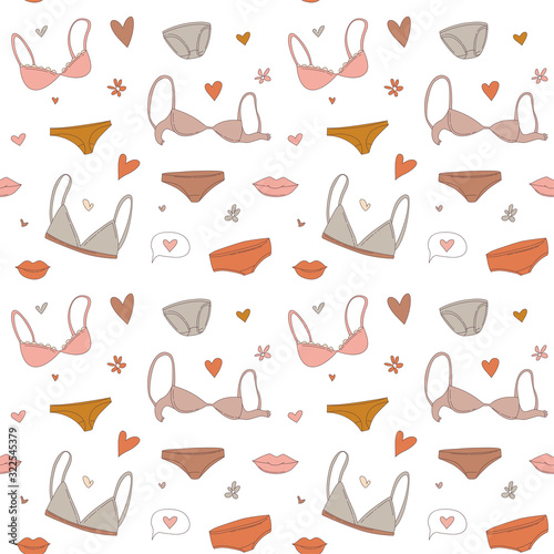 Women's underwear lingerie bras and panties seamless pattern background