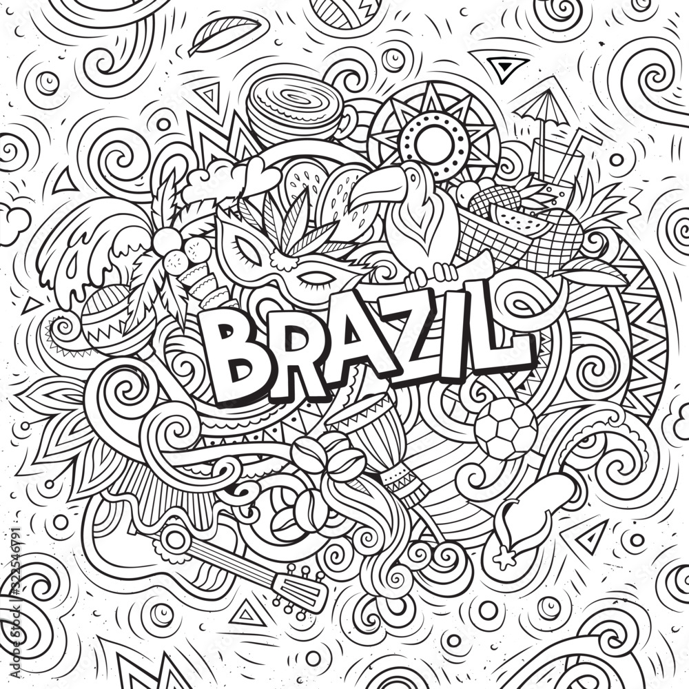 Fototapeta premium Brazil hand drawn cartoon doodles illustration. Funny design.