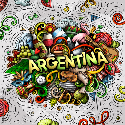 Argentina hand drawn cartoon doodles illustration. Funny design.