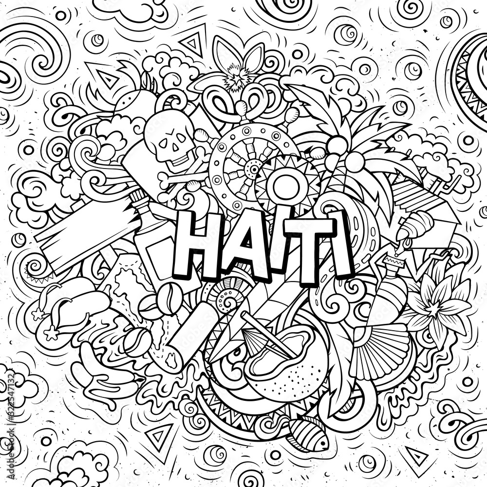 Haiti hand drawn cartoon doodles illustration. Funny design.