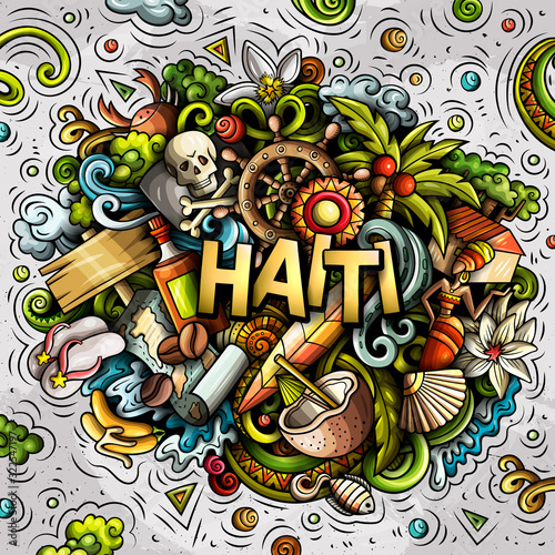 Haiti hand drawn cartoon doodles illustration. Funny design.