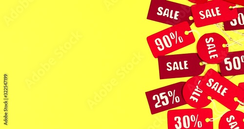 Stop motion animated movie. Price tags sale  labels business and finance concept.