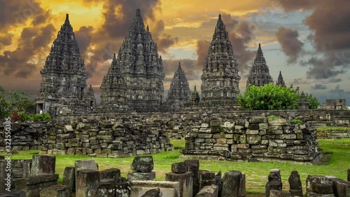 Sunset view of Prambanan Temple, one of the largest Hindu temples in Java Indonesia. 4K, UHD photo