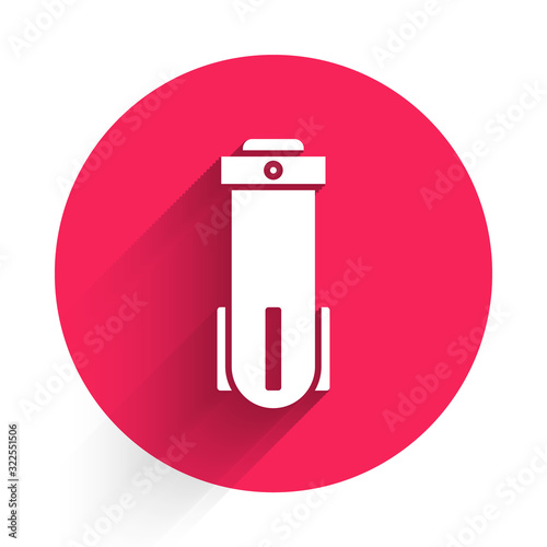 White Water filter icon isolated with long shadow. System for filtration of water. Reverse osmosis system. Red circle button. Vector Illustration