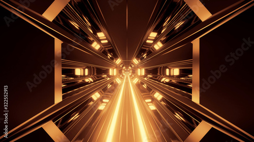 3d illustration background wallpaper of a futuristic science-fiction tunnel hangar corridor with glowing metal graphic artwork