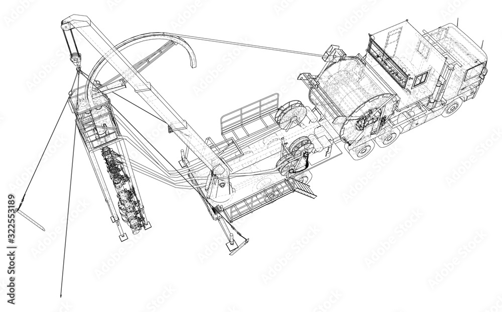 Coil Tubing. Wire-frame line isolated on white. Vector rendering of 3d.