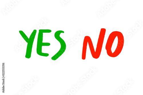 Yes no hand drawn vector illustration in cartoon comic style lettering green red