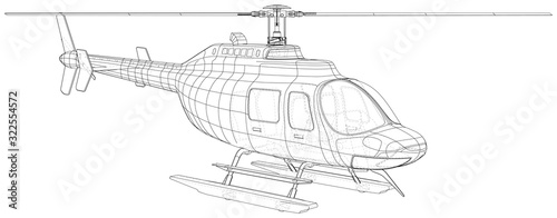 Silhouette of helicopter. Created illustration of 3d. Vector wire-frame concept.