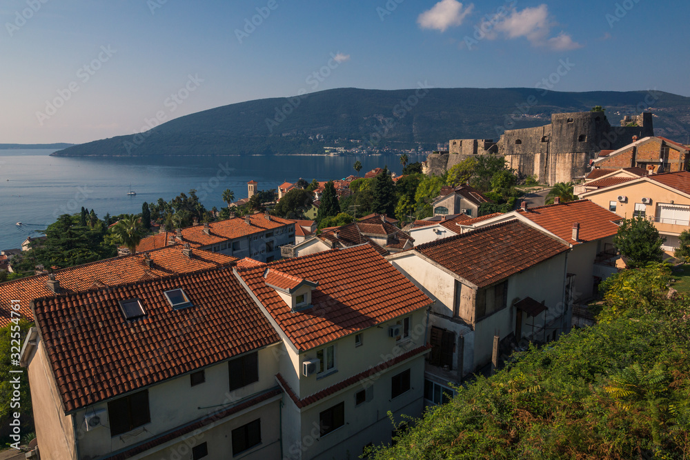 View on the Herceg Novi city and Kotor Bay at sunny day, Montenegro