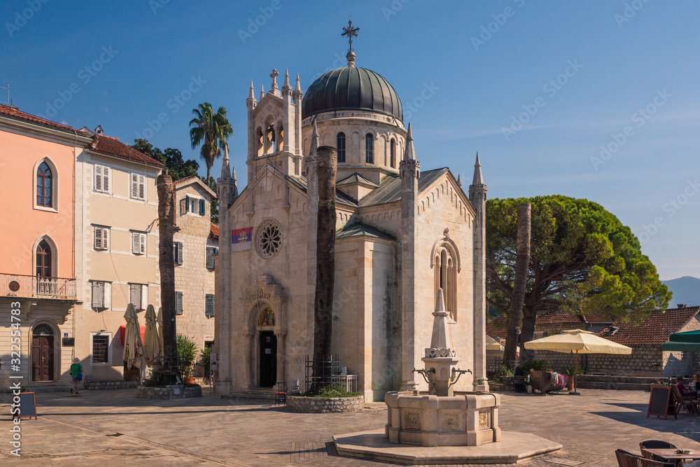 Saint Michael Archangel Church on the Belavista Square in Herceg Novi, Montenegro.